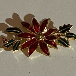 Radiant Floral Brooch in Red and Gold